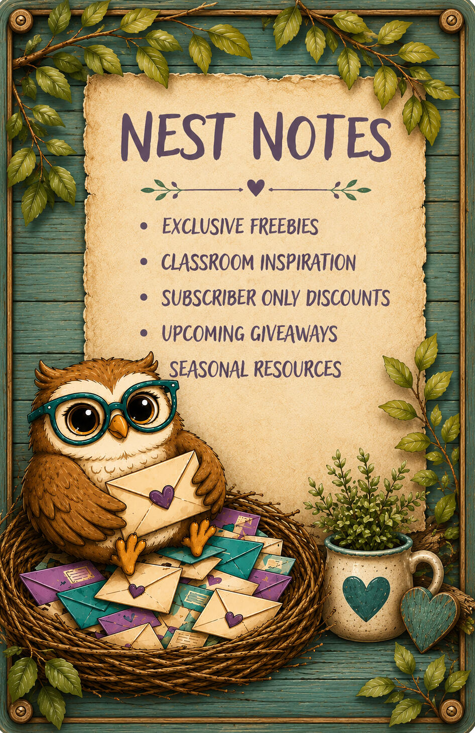Nest Notes email newsletter signup for teachers featuring science resources, STEM activities, freebies, and classroom tips from Hoot Happens.